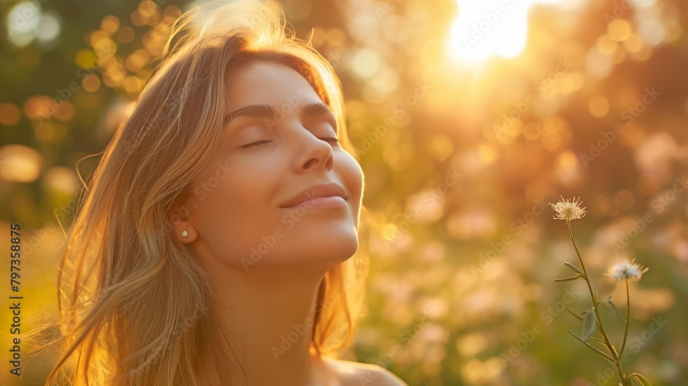 calm woman enjoying the outdoors' fresh air calm woman enjoying the outdoors' fresh air