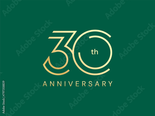 30th Anniversary luxury gold celebration with double lines Analysis logo typography vector design concept. Thirty Years anniversary gold logo template for celebration event, invitation, business, web.