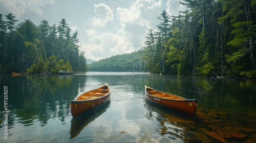 Canoes glided across glassy lakes, leaving ripples in their wake as they explored hidden coves.