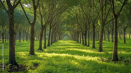 line of para rubber trees photo