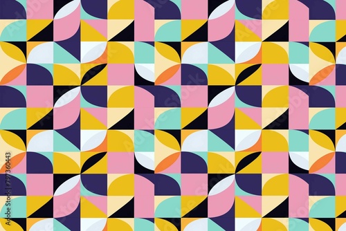 밝은 색의 원과 사각형을 활용한 반복 패턴의 배경