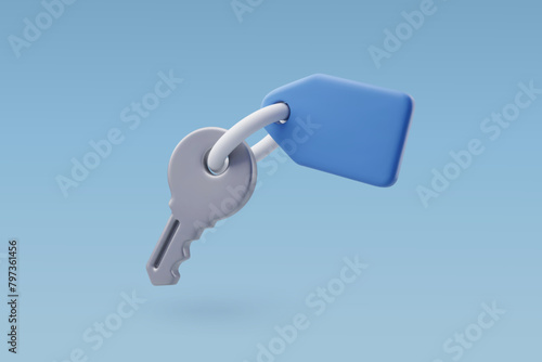 3d Vector Key with keychain, Security, Hotel room service banner, Hotel booking concept.