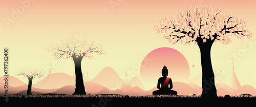 buddhist festival vesak day celebration and meditation concept vector background