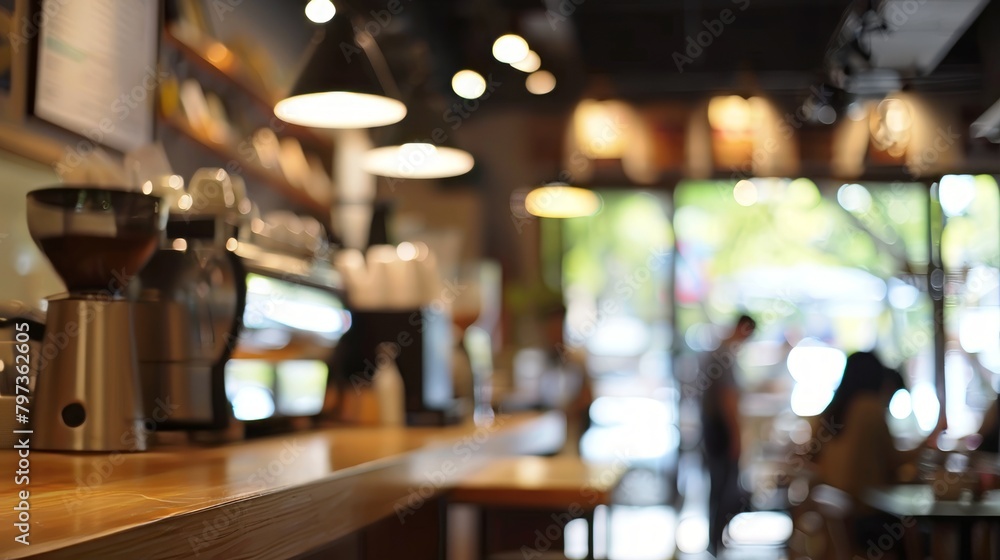 Café Scene: Blurred Coffee Shop Interior with Customers