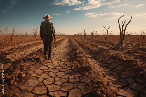 A farmer confronts the aftermath of a harsh drought photography outdoors standing.