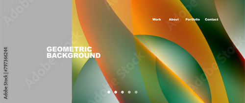 A vibrant geometric background featuring colorful tints and shades, with orange circles, rectangular patterns, and closeup images of terrestrial plant petals on a gray backdrop