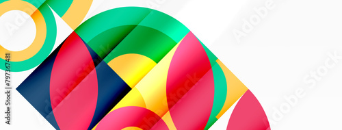 Creative arts collide in a vibrant pattern of colorful circles and squares, embodying symmetry and balance. The design resembles an abstract automotive wheel system on a white background