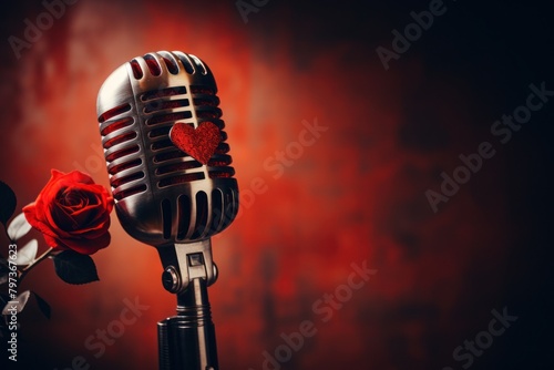 a microphone with a rose and a heart on it #797367623