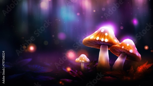 a group of mushrooms with lights