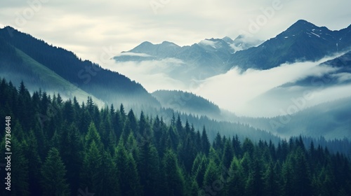 a forest of trees and mountains