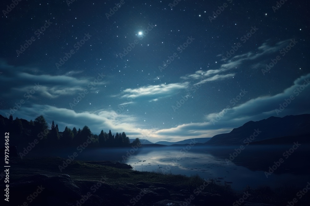 Starry sky landscape astronomy outdoors.