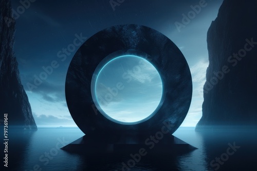 a large circular object with a light in the middle of the water