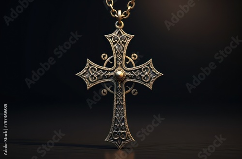 a gold cross on a chain