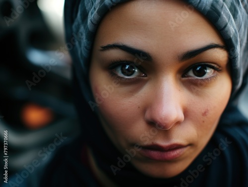 a woman wearing a head scarf