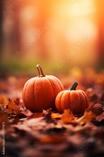 pumpkins on the ground with leaves