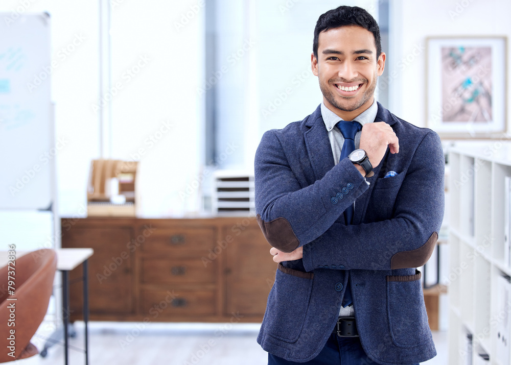 Portrait, business and man confident in office, legal advisor and happy in law firm for corporate company. Attorney, professional and proud consultant for advice or dispute, workplace and expert Portrait, business and man confident in office, legal advisor and happy in law firm for corporate company. Attorney, professional and proud consultant for advice or dispute, workplace and expert