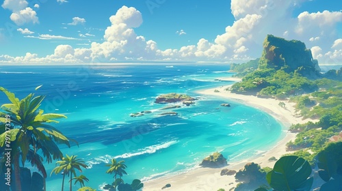 南国の綺麗な海の風景、空撮9