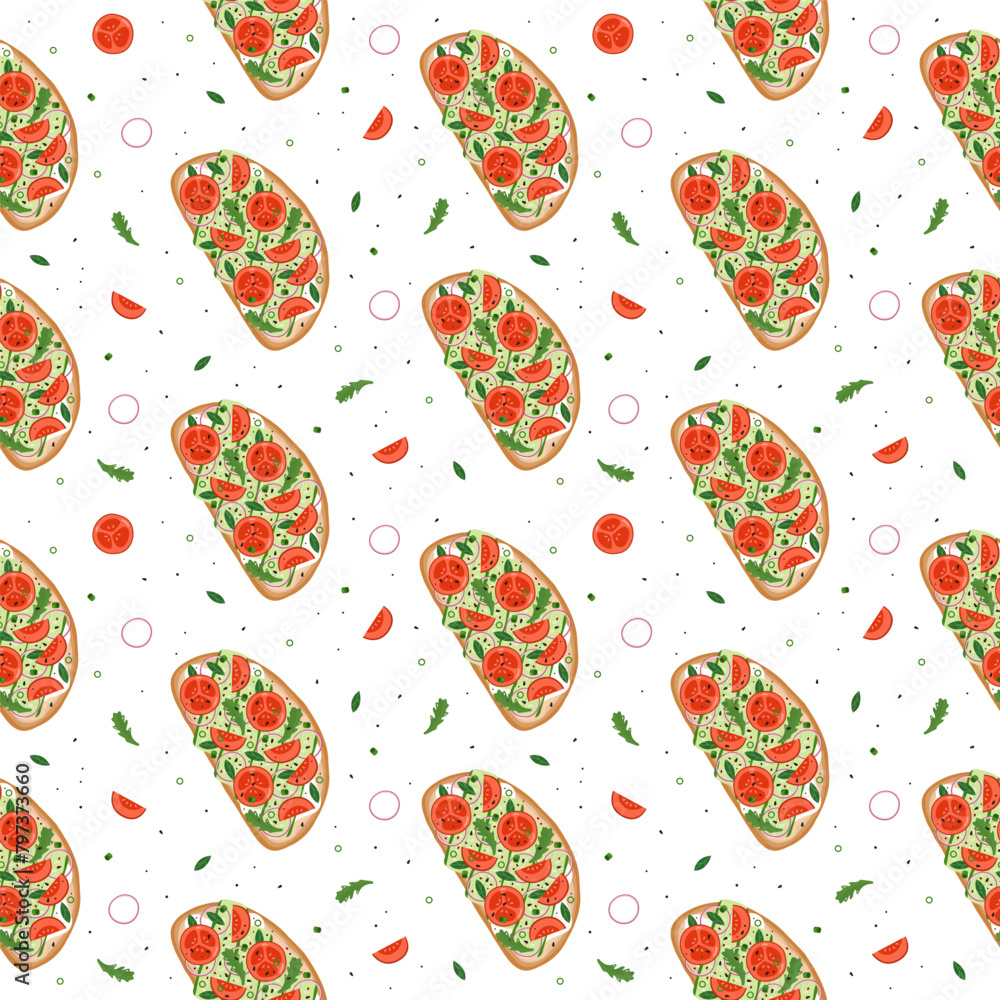 Pattern with bruschetta, tomato and cucumber Pattern with bruschetta, tomato and cucumber