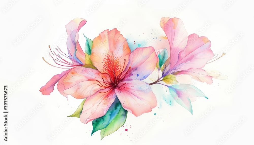 A watercolor painting of pink azalea flowers. A watercolor painting of pink azalea flowers.