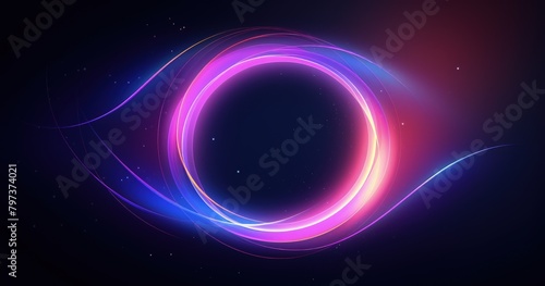 abstract background with glowing neon lines forming a circle on a dark blue and purple gradient