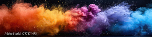 Colorful smoke explosion on a black background, colorful powder paint in water in the style of Holi festival. Created with Ai © madiha