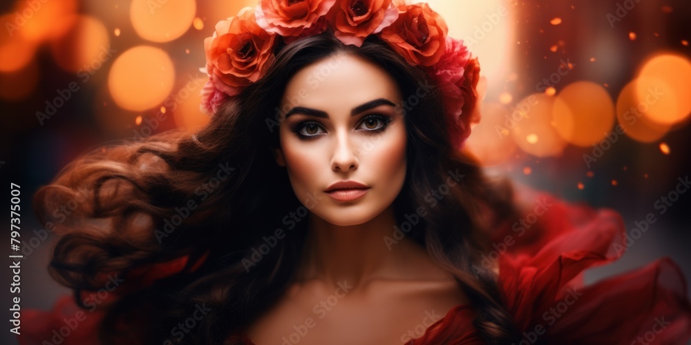 a woman with flowers in her hair a woman with flowers in her hair