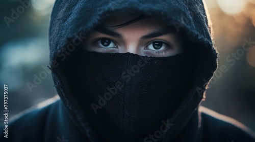 a person wearing a black hood
