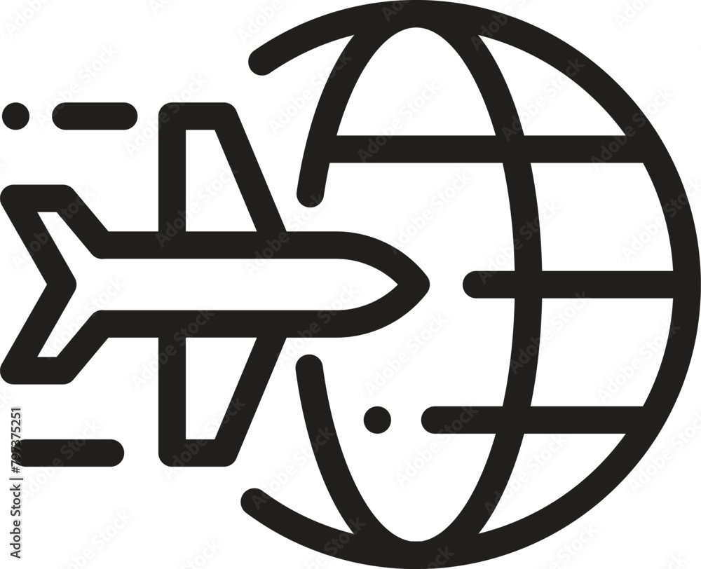 Airplane globe location vector icon. Airplane globe location vector icon.