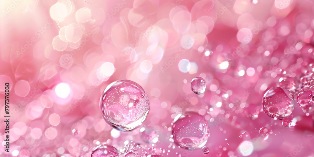 red pink abstract oil bubbles or face serum background. pink Oil and water bubbles molecule ,pink Bubbles oil or collagen serum for cosmetic product, banner poster red pink abstract oil bubbles or face serum background. pink Oil and water bubbles molecule ,pink Bubbles oil or collagen serum for cosmetic product, banner poster