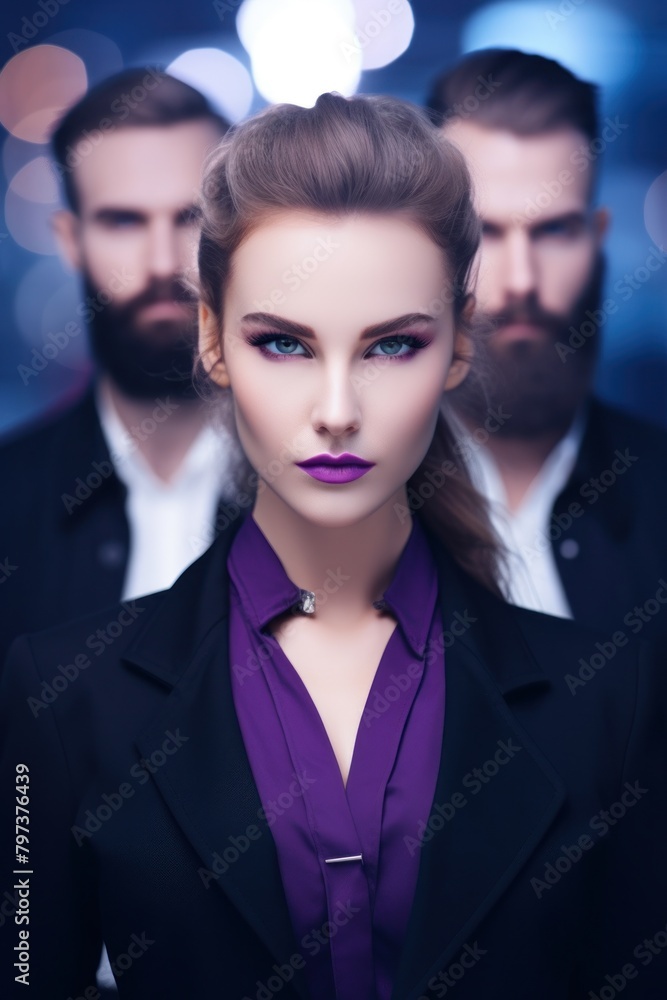 a woman with purple lipstick and purple makeup a woman with purple lipstick and purple makeup