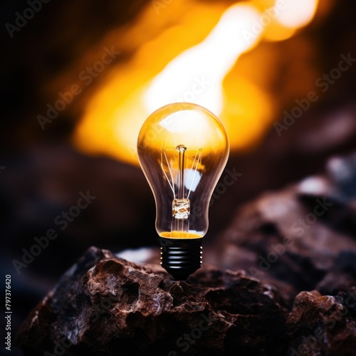 a light bulb on a rock
