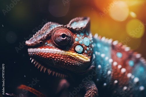 a colorful lizard with sharp teeth photo