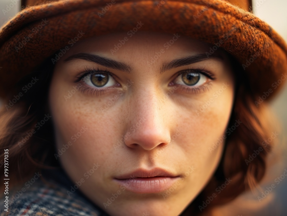 a close up of a woman wearing a hat a close up of a woman wearing a hat