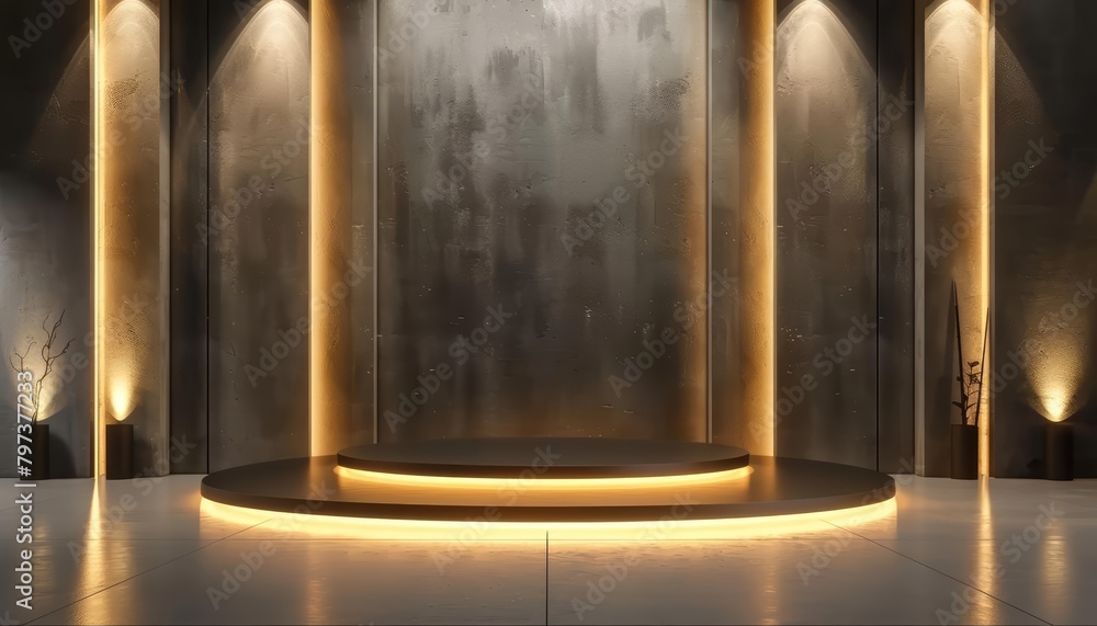 Obraz premium empty stage with concrete wall background and yellow lights