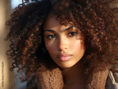 a woman with curly hair