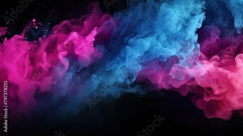 abstract background with pink and blue powder explosion on black