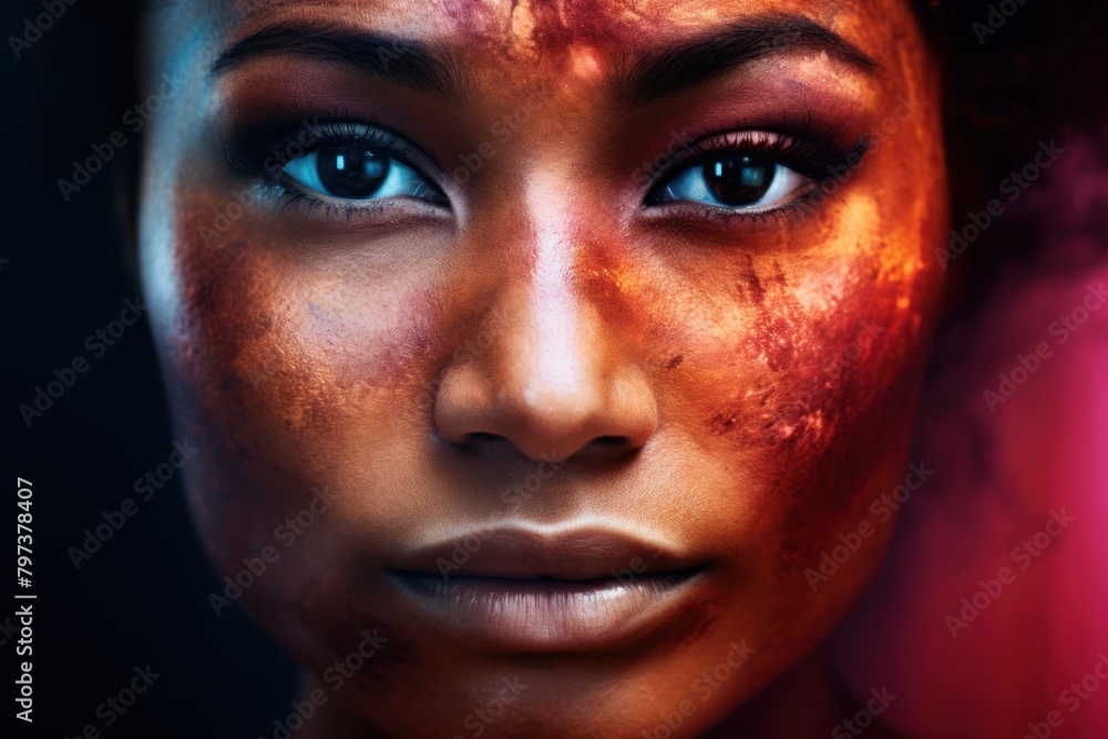 a close up of a woman's face