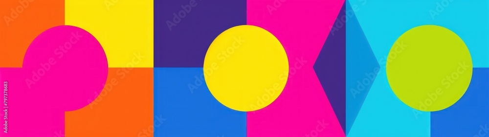 a yellow circle in a blue and pink background