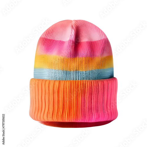 Sunset orange and pink gradient beanie on a transparent background, PNG Format