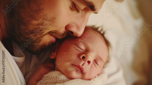 A man is holding a baby and kissing its face