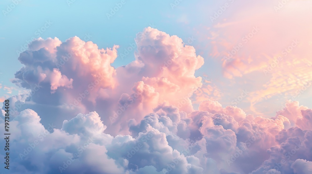 Fluffy clouds tinged with soft pinks and blues evoke a serene cotton candy dreamscape in the tranquil sky. Fluffy clouds tinged with soft pinks and blues evoke a serene cotton candy dreamscape in the tranquil sky.
