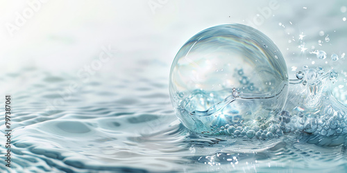 water drops and bubbles  Collagen Skin Serum and Vitamin   bubbles in water  for beauty skin care cosmetics  spa products abstract oil bubbles or face serum background. Oil and water bubbles .banner