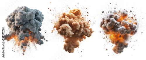 pack of three fiery and smoke explosion texture photo