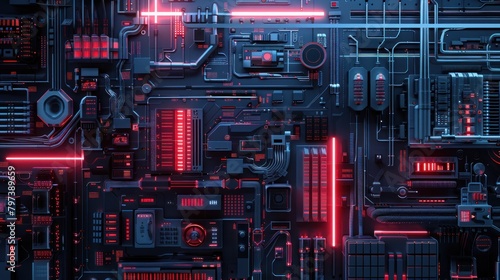 Machine Intricate and detailed modern cyberpunk wall background AI generated image