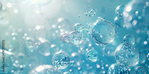 Wallpaper Mural water drops and bubbles,,Collagen Skin Serum and Vitamin , bubbles in water, for beauty skin care cosmetics, spa products,abstract oil bubbles or face serum background. Oil and water bubbles .banner Torontodigital.ca