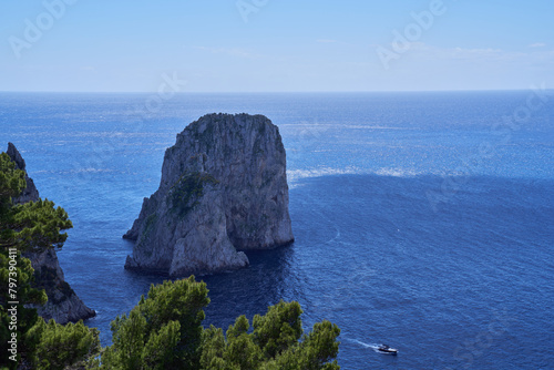 The coastline of the island of Capri from Belvedere Tragara, with a view of the 
