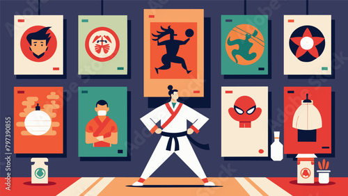 A dojo wall lined with posters of different kata forms serving as a visual reminder of the endless possibilities of the art.