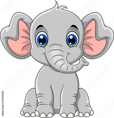 Vector illustration of cute elephant cartoon on white background 