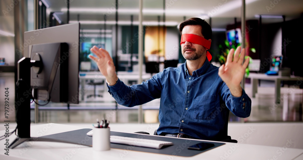 Confused Blindfolded Man Concept. Office Worker Confused Blindfolded Man Concept. Office Worker