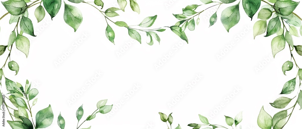 A circular frame of watercolor green leaves, ideal for wedding invitations and elegant stationery.